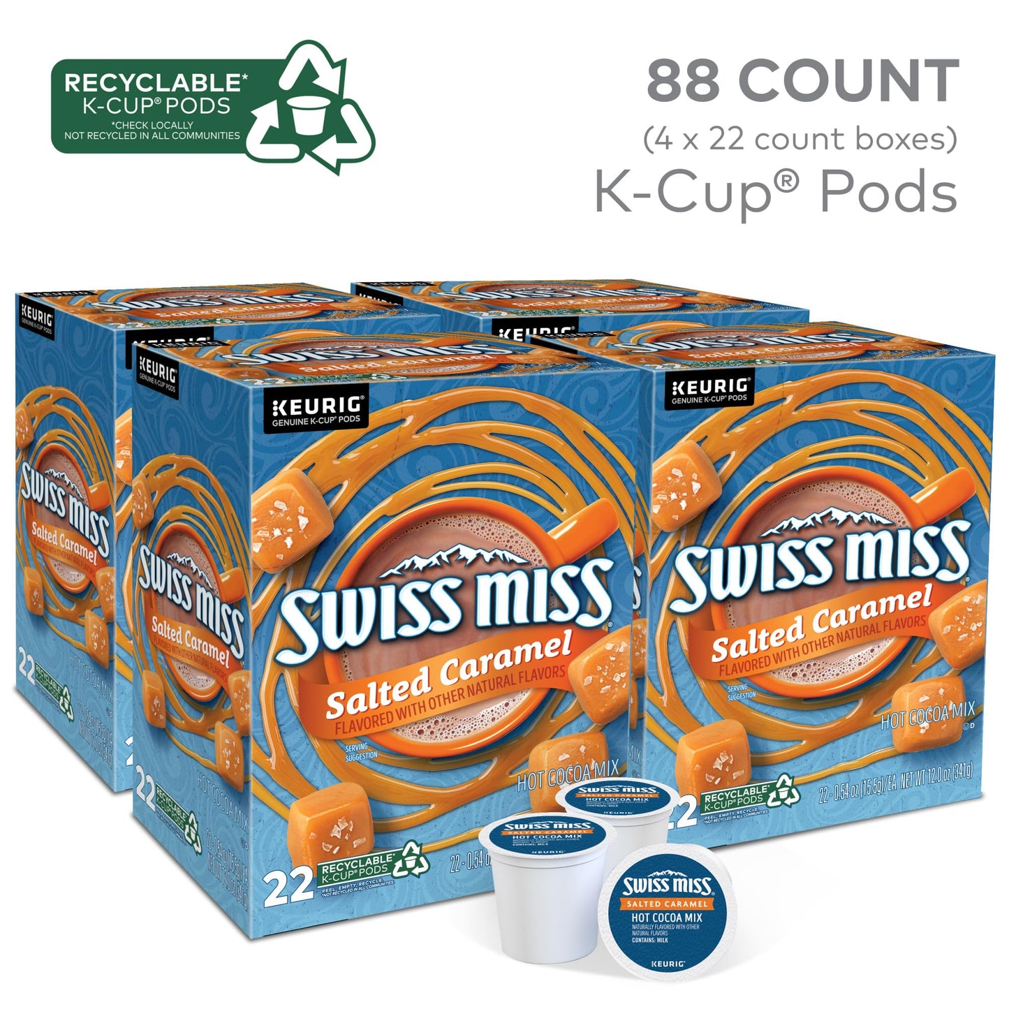 Swiss Miss Salted Caramel Hot Cocoa, Keurig Single Serve K-Cup Pods, 22 Count (Packs Of 4)