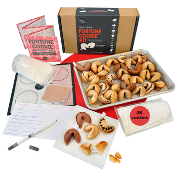 Global Grub Diy Fortune Cookie Kit - Personalized Fortune Cookies Kit Includes Pastry Flour, Sugar, Cocoa Powder, Baking Mat, Paper Fortunes, Edible Ink Pen, Step-By-Step Instructions. Makes 48.