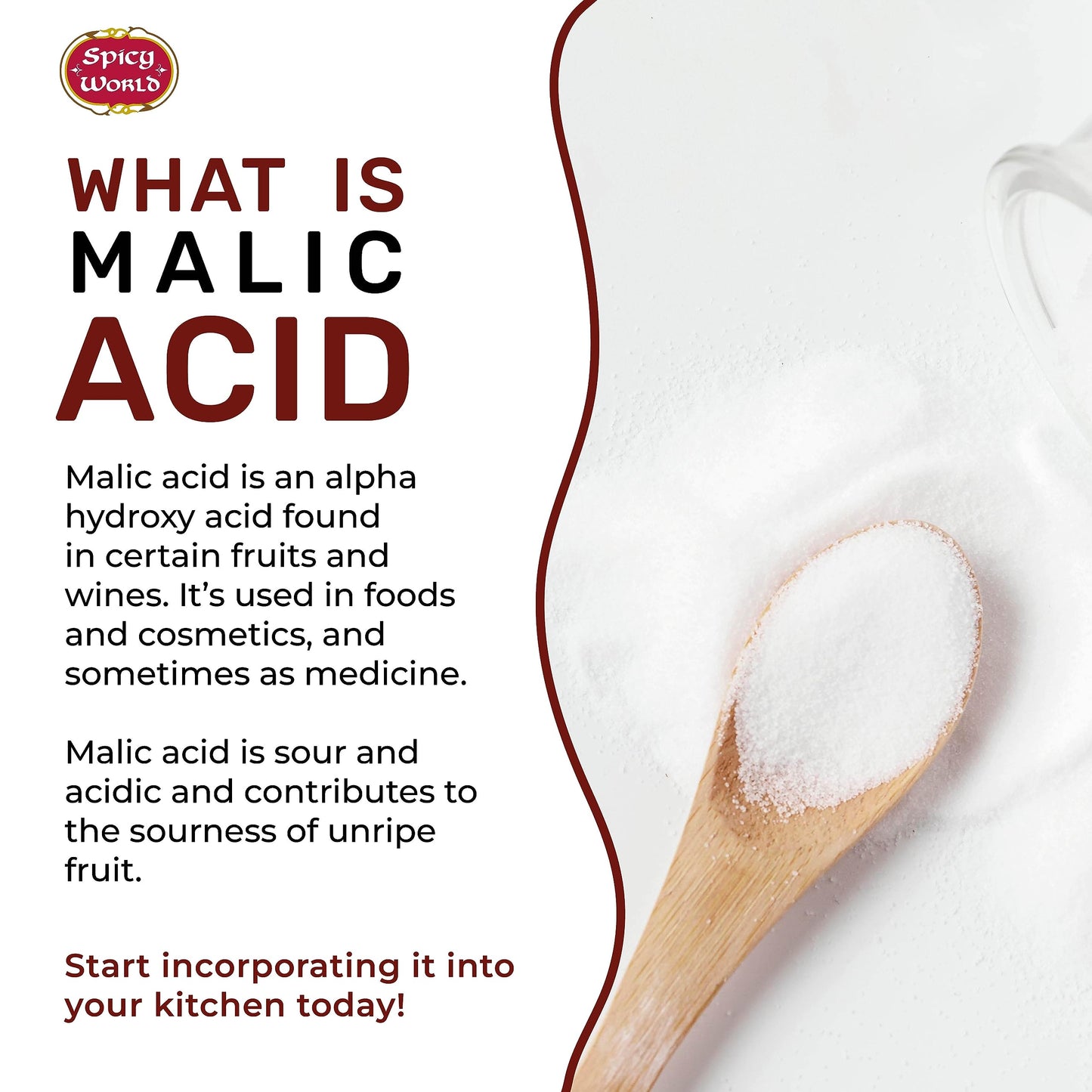 Spicy World Malic Acid Powder 1.75 LB (28oz) - Food Grade, Crystals, Tart Flavor - 1 Pack Each