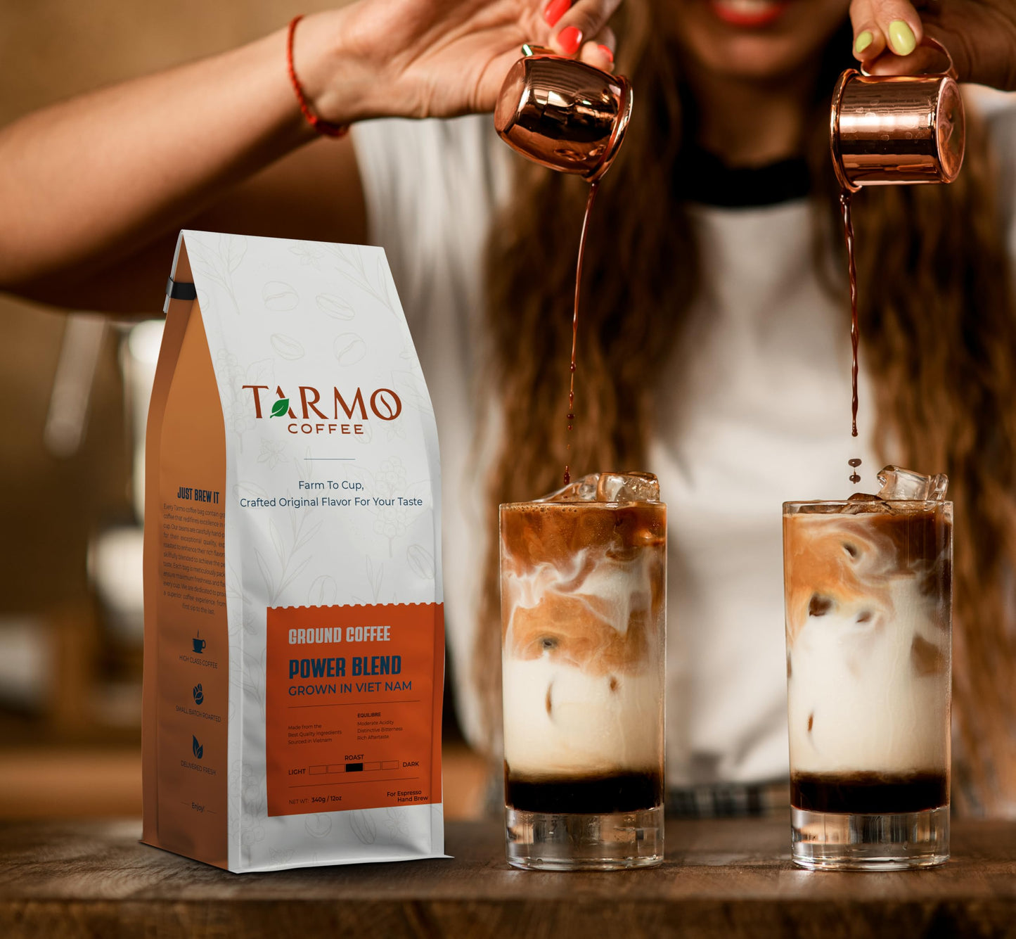 TARMO COFFEE Power Blend Low Acid Ground Coffee, Medium Roast, 12 Oz Bag, Premium Arabica & Robusta Blend