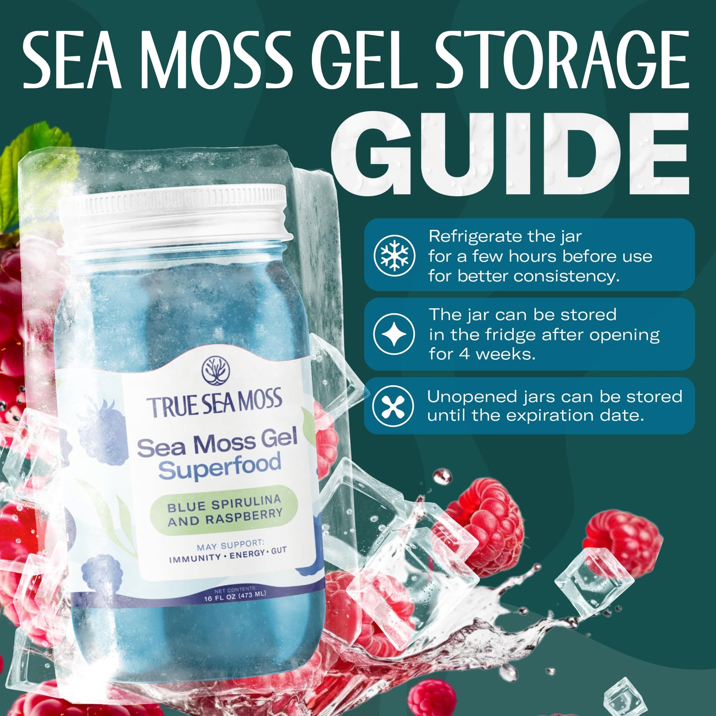 TrueSeaMoss Sea Moss Gel - Made in USA - Wildcrafted Seamoss, Fruits & Jarred Vegetables - Blue Spirulina, Pack of 2 (Labels may