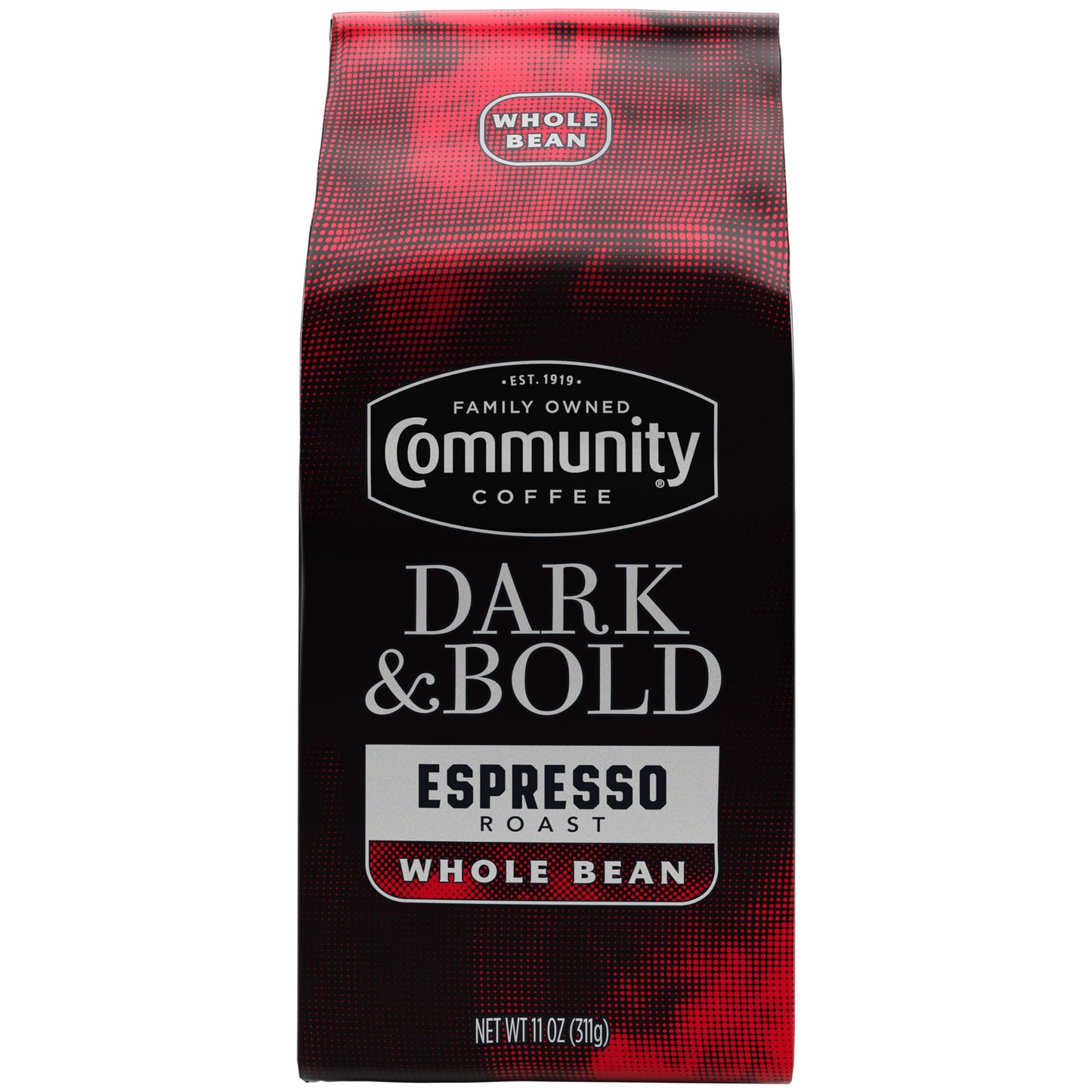 Community Coffee Dark & Bold Espresso Blend, Dark Roast Whole Bean Coffee, 11 Ounce Bag