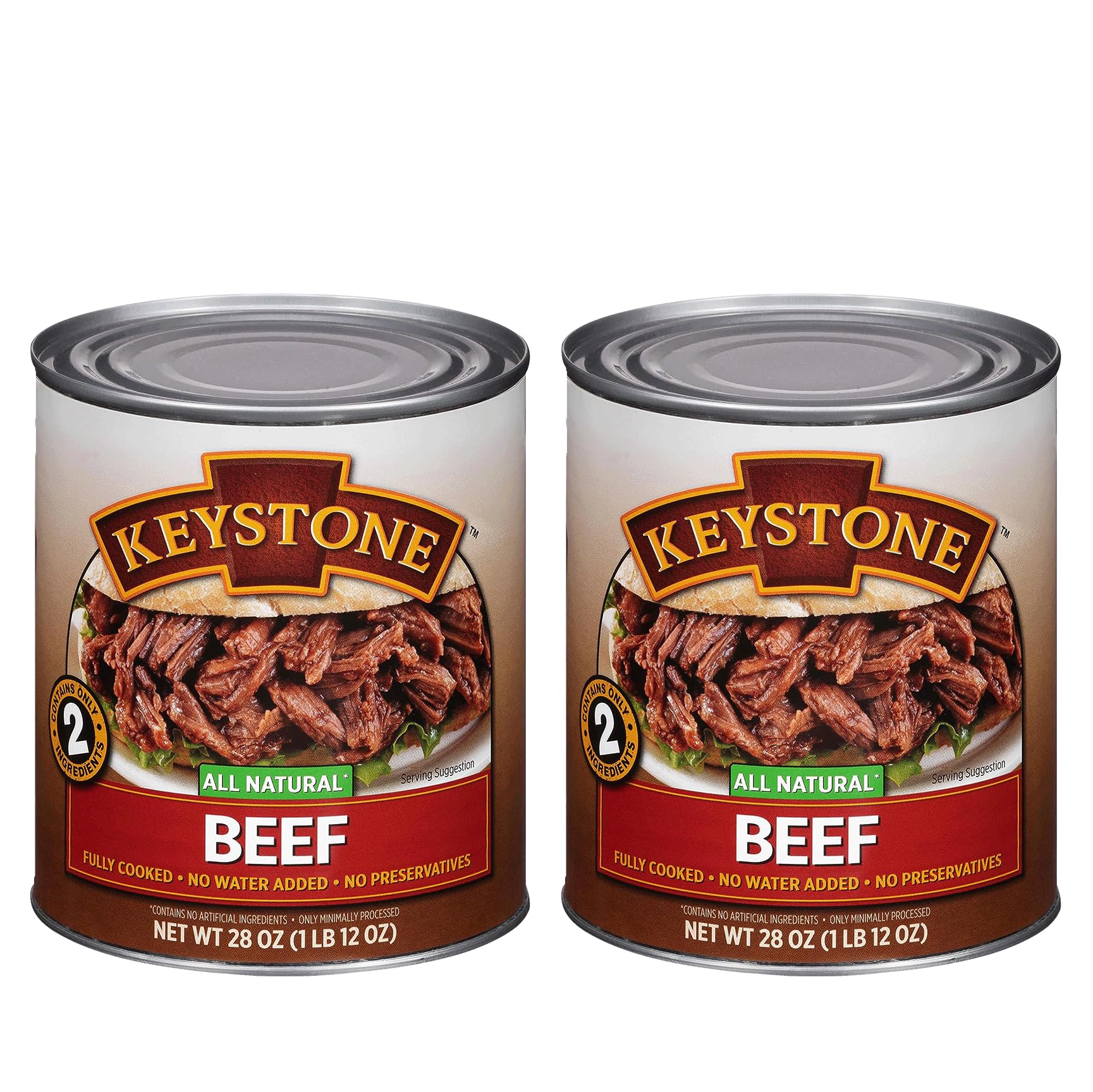 Keystone All Natural Canned Beef, Fully Cooked, 28 oz, Pack of 2, Ready to Eat, 5-Year Shelf Life, Made in USA