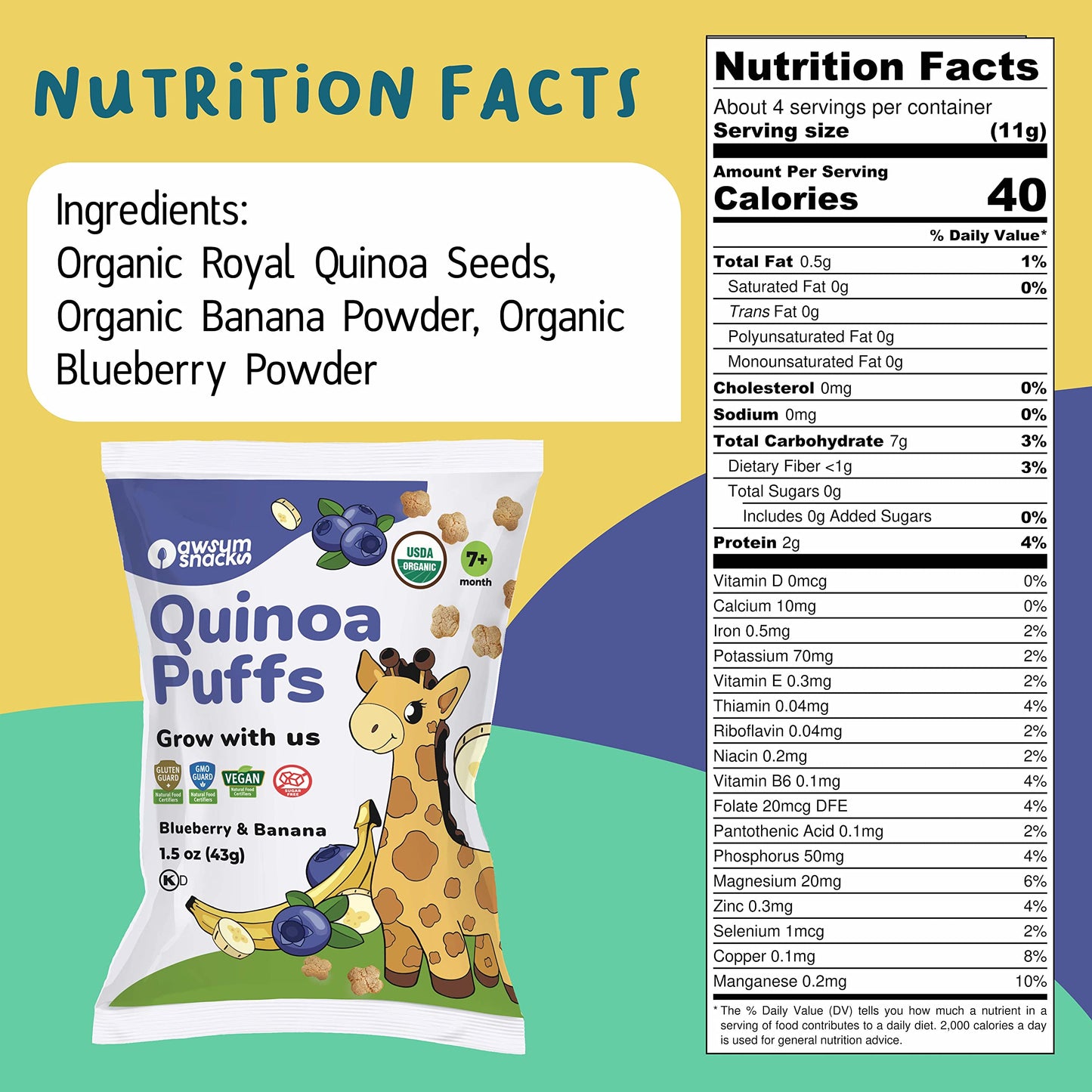 Awsum Snacks | Baby Puffs | Healthy Kids Snacks - 12 Bags - Usda Organic | Kosher | Non Gmo | Gluten Free |No Sugar (Banana & Bl