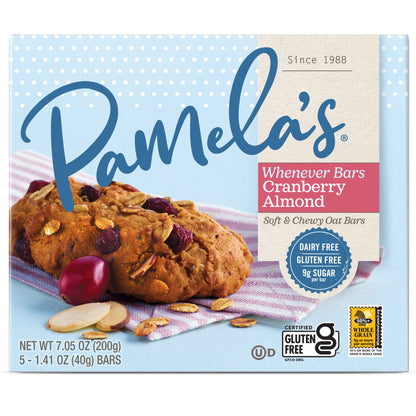 Pamela s Products Gluten Free Whenever Bars, Cranberry Almond, 5 Count Box, 7.05-Ounce (Pack of 6)