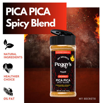 MY SECRETS PEGGYS FOOD Pica Pica Spicy Blend, Premium Spice Mix with Jalapeño & Scotch Bonnet, 4 Oz