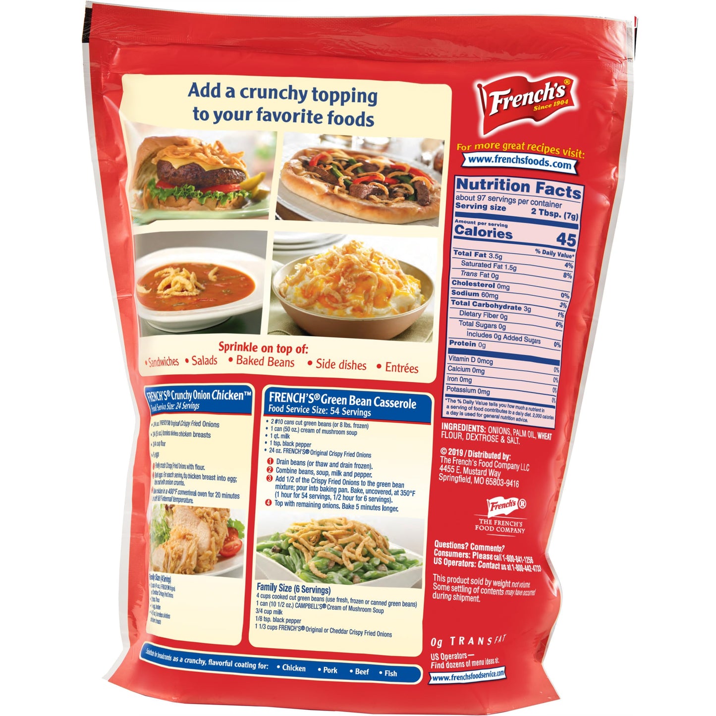 Frenchs Crispy Fried Onions, 24 oz (Pack of 6) - Crunchy Topping for Salads, Potatoes, Chicken, Burgers, and Casseroles
