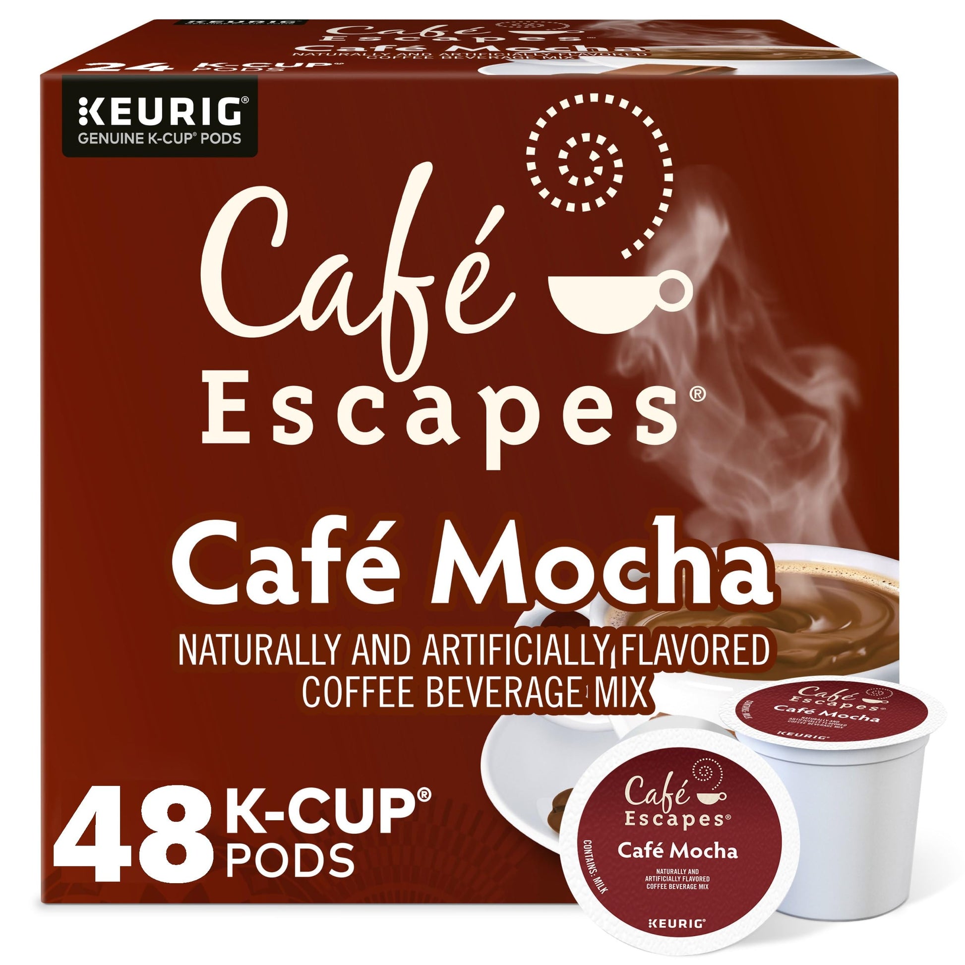 Café Escapes Café Mocha Coffee Beverage K-Cup Pods, 48 Count (2 Boxes of 24 Pods)
