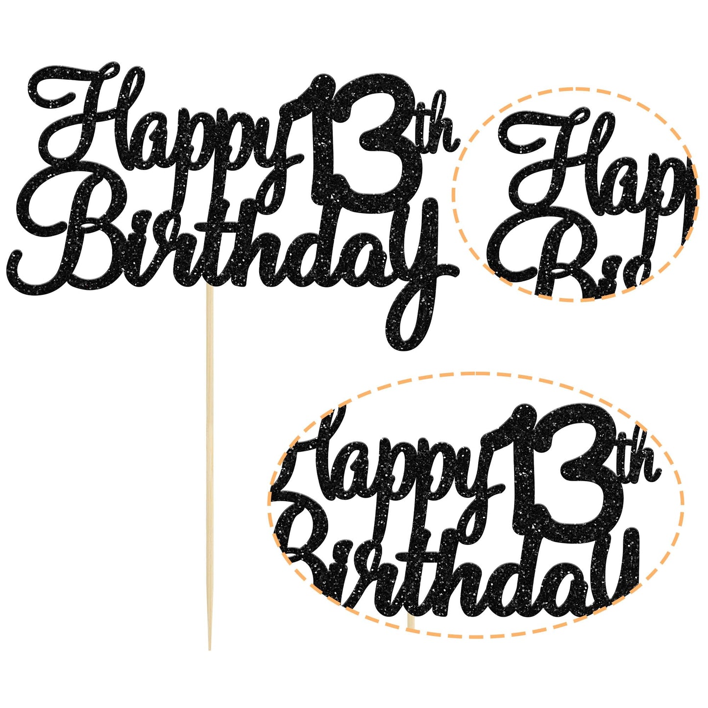 Gyufise 1 Pack Happy 13Th Birthday Cake Topper Black Glitter Happy Birthday Cake Topper Happy 13 Birthday Cake Decoration For 13