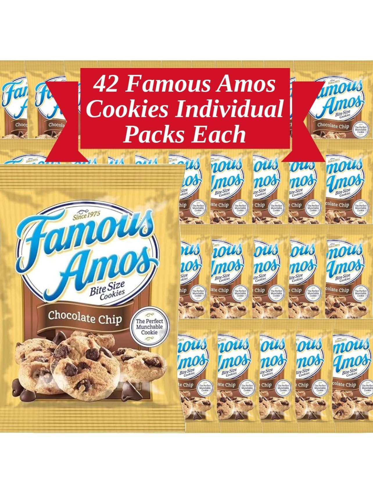 Famousamos Chocolate Chip Cookies, Bite-Size, 2 Oz Bags, 42 Count