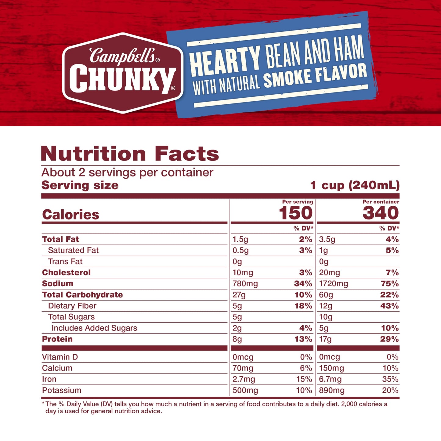 Campbell’S Chunky Soup, Hearty Bean Soup With Ham, 19 Oz Can (Case Of 12)