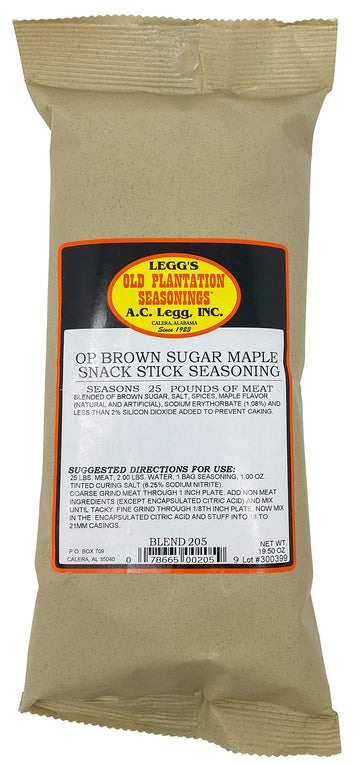 A.C. Legg Custom Blended Seasonings - Brown Sugar Maple Snack Stick Seasoning For Up To 10 Pounds Of Meat - 7.8 Ounce Includes Cure Pack