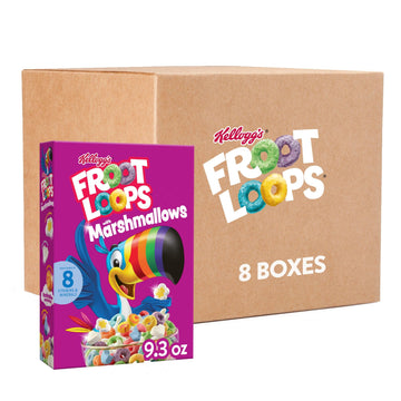 Kellogg s Froot Loops Breakfast Cereal, Kids Cereal, Family Breakfast, Original with Marshmallows (8 Boxes)