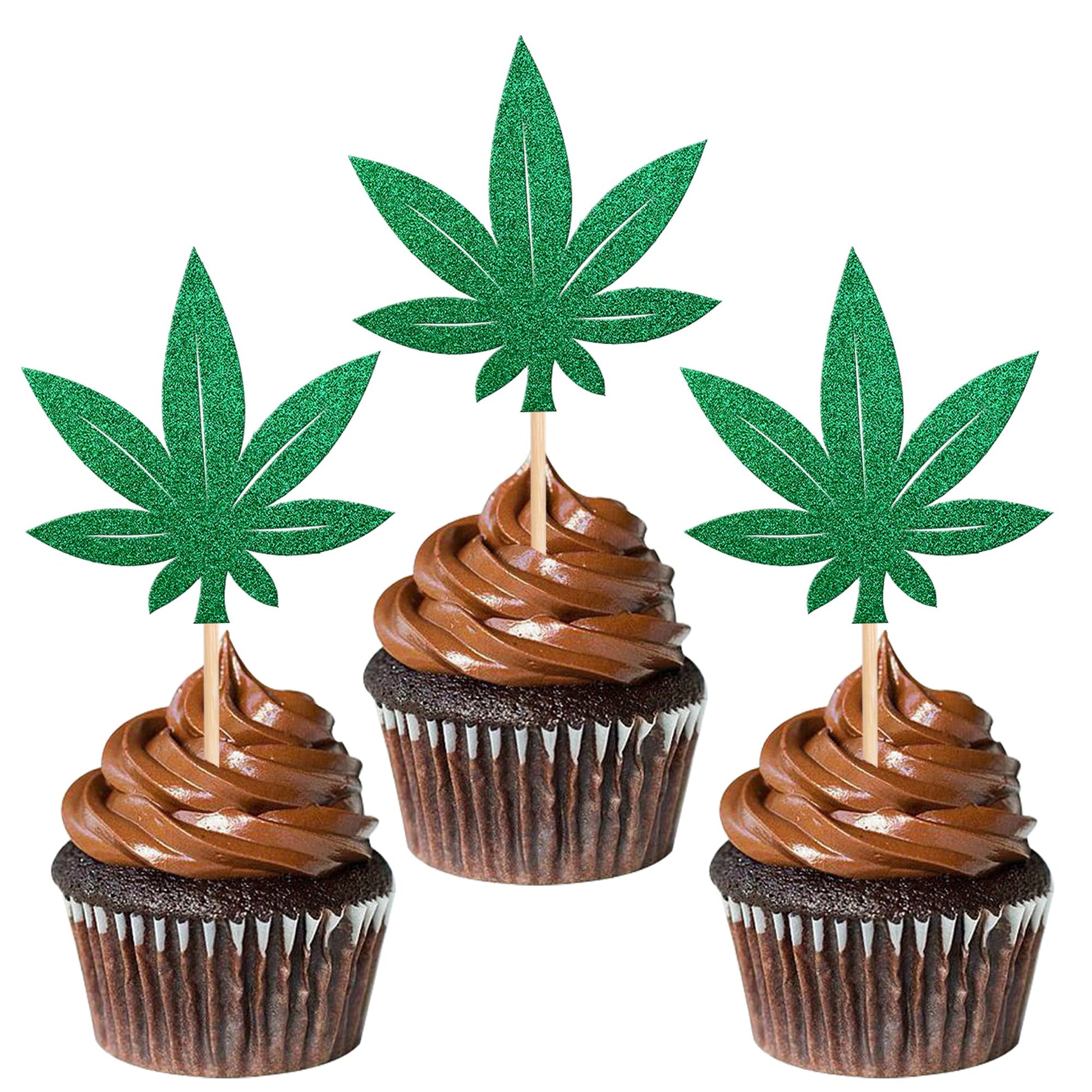 ZHUOWEISM Cupcake Toppers, 30 PCS Glitter Wood Leaf Picks, Design 1 for Birthday Theme Party Decorations