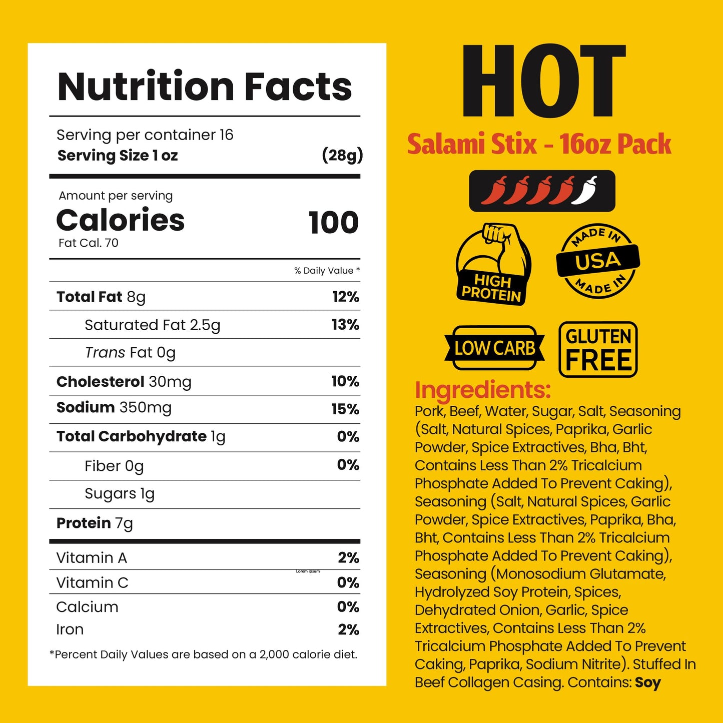 Long John Snacks Dried Salami Sticks - High Protein Smoked Meat Sticks Bulk Pack - Handcrafted From Fresh Enhanced Cuts Of Usa Beef And Pork - Low Carb, Gluten-Free, Keto Snacks - Hot, 16 Oz