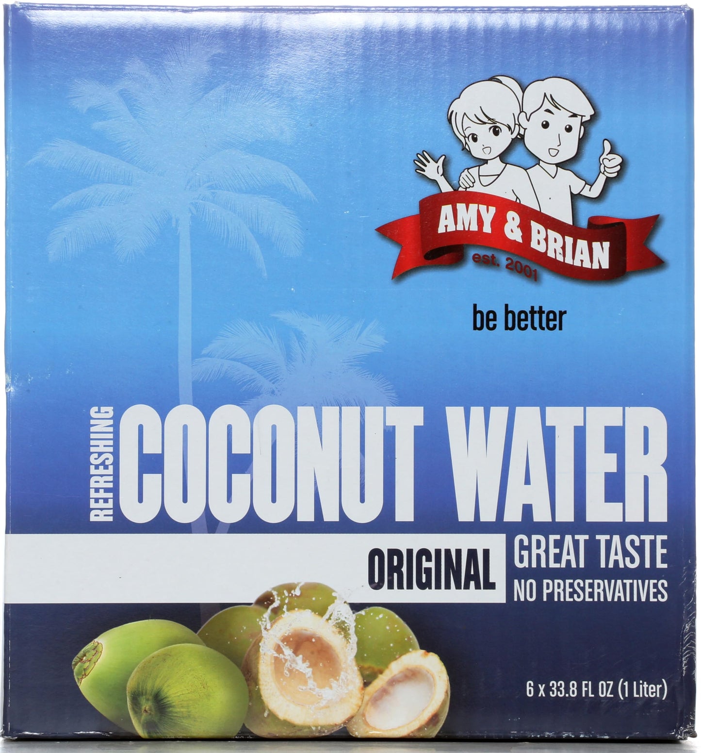 Amy & Brian Pure Coconut Water, 1 Liter (Pack of 6) | Best Tasting Coconut Water | Non-GMO & No Added Sugar | Refreshing & Hydra
