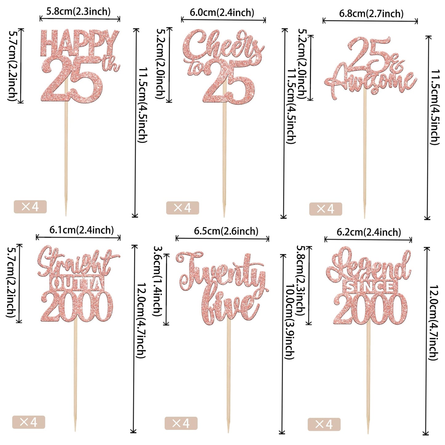 24Pcs Rose Gold Happy 25Th Birthday Cupcake Toppers Twenty Five Straight Outta 2000 Cupcake Picks Cheers To 25 Lengend Since 200