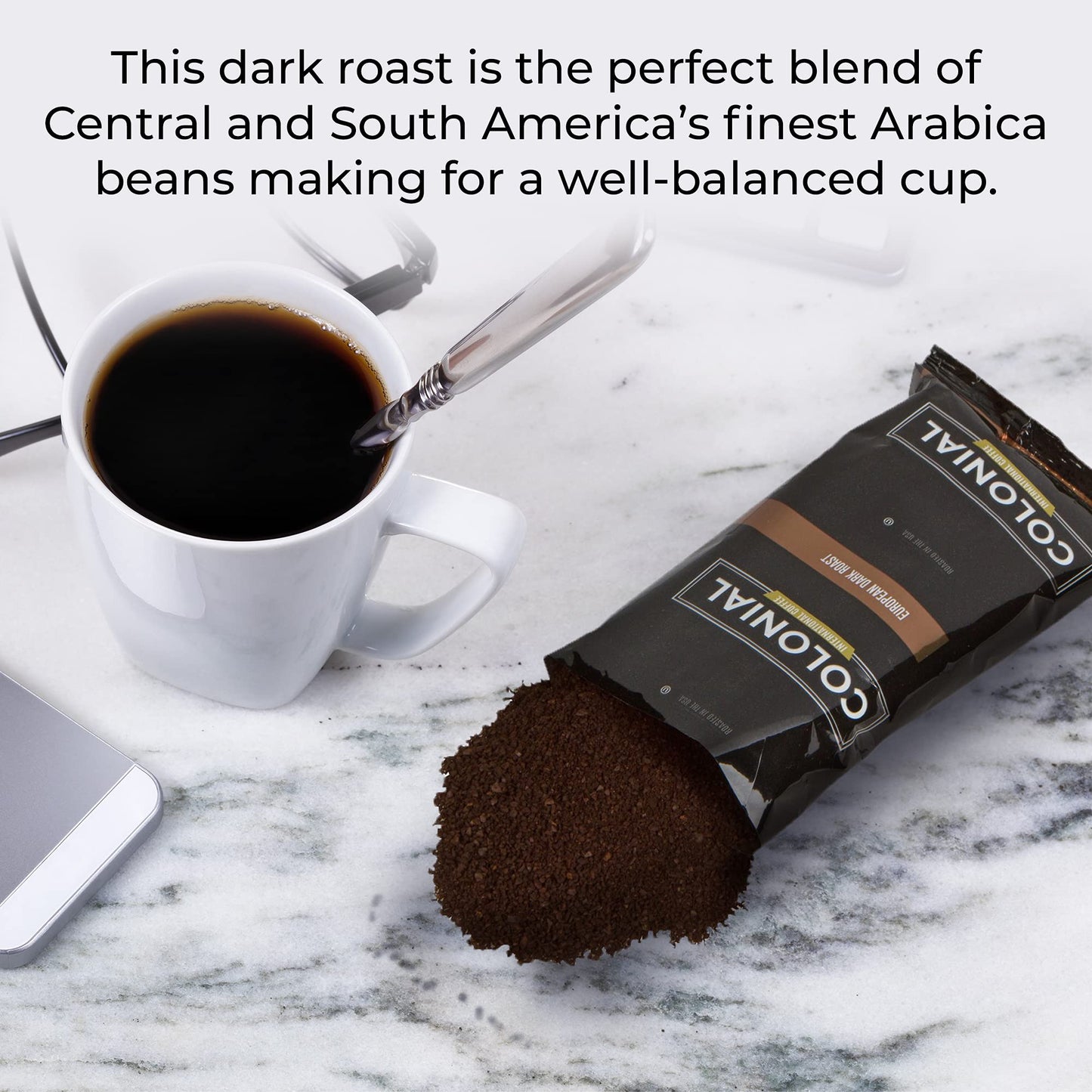 COLONIAL INTERNATIONAL COFFEE 100 Count Single Pot Coffee Packets - 100% Arabica Dark Roast - 2.5 Ounce (Pack of 100)