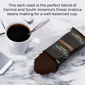 COLONIAL INTERNATIONAL COFFEE 100 Count Single Pot Coffee Packets - 100% Arabica Dark Roast - 2.5 Ounce (Pack of 100)