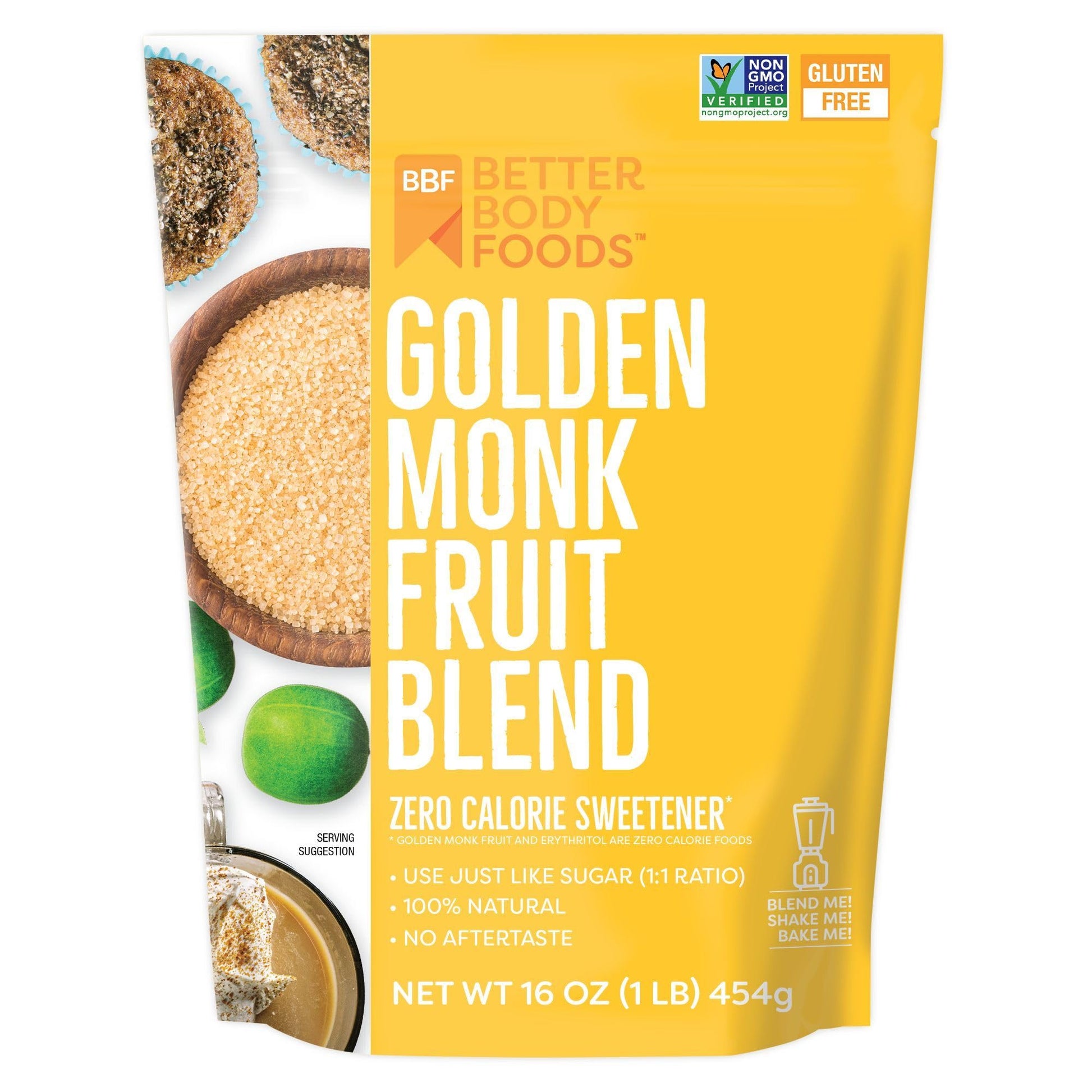Betterbody Foods Golden Monk Fruit Sweetener Blend - Sugar Substitute, Zero Calorie, Keto Diet Friendly, Zero Net Carbs, Zero Gl