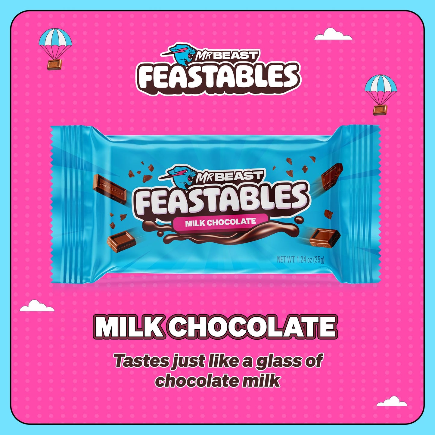 Feastables MrBeast Milk Chocolate Chocolate Bar, Full Size Bar for Adults & Kids, Candy Bars, Snacks, Gifts, or Dessert, Sweet &