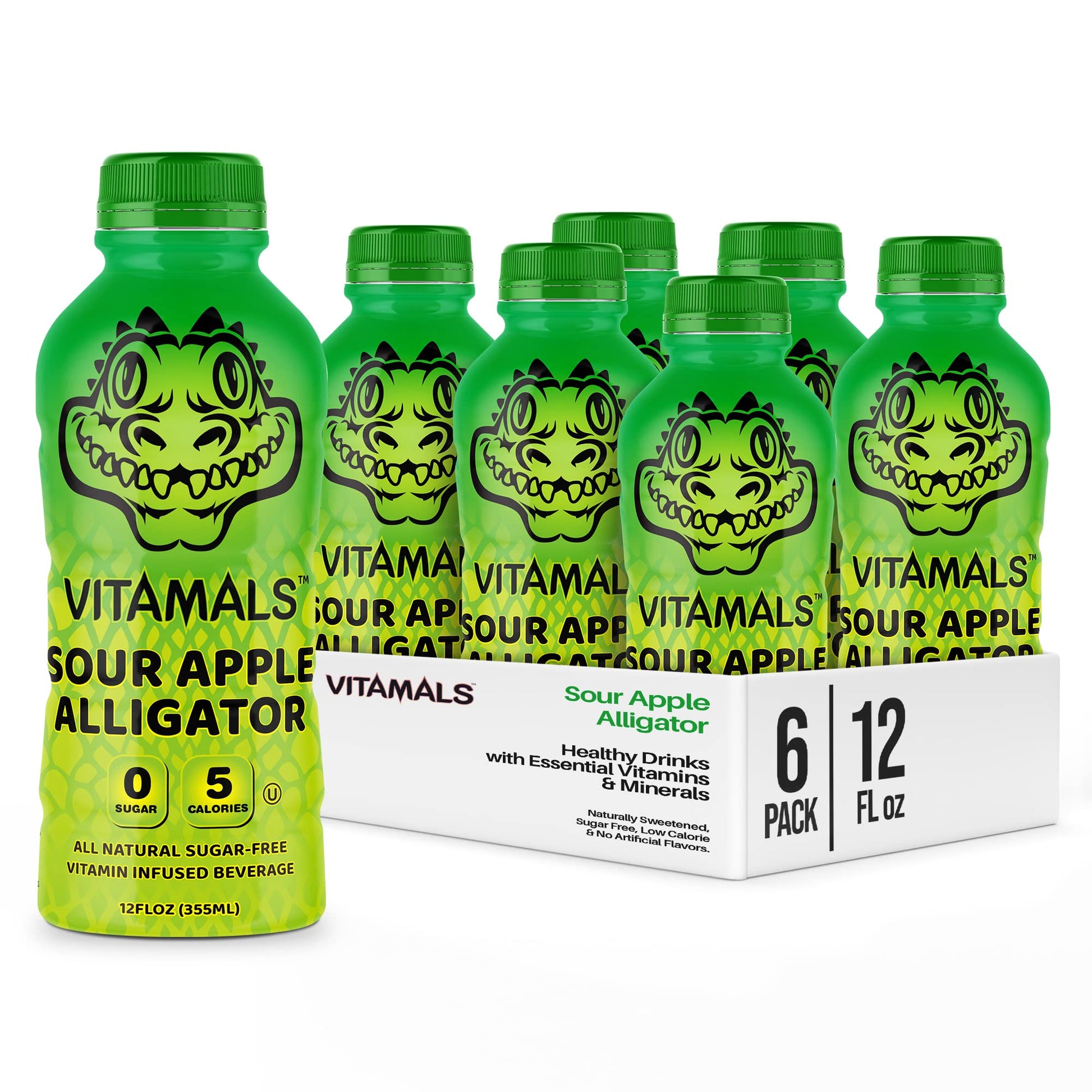 Vitamals Enhanced Flavored Water. Sour Apple Alligator. Vitamin Infused Beverage For Kids. Healthy Drinks With Essential Vitamins & Minerals. Naturally Sweetened, Sugar Free, Low Calorie & No Artificial Flavors. 12 Fl Oz (Pack Of 6)