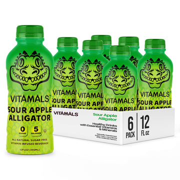 Vitamals Enhanced Flavored Water. Sour Apple Alligator. Vitamin Infused Beverage For Kids. Healthy Drinks With Essential Vitamins & Minerals. Naturally Sweetened, Sugar Free, Low Calorie & No Artificial Flavors. 12 Fl Oz (Pack Of 6)