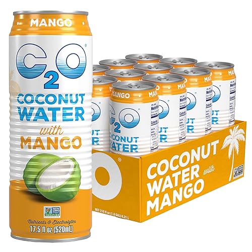 C2O - Coconut Water With Mango (12 Pack) - Made With Fresh Coconut Water - Plant Based - Non Gmo - Canned Water - Natural Hydrat