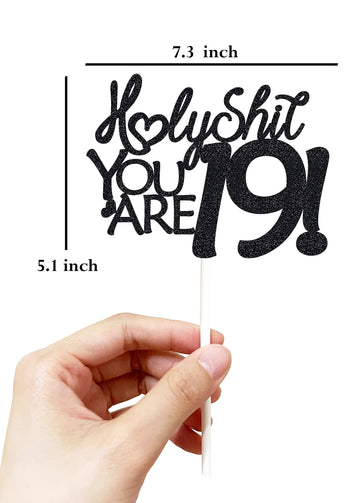 Happy 19Th Birthday Cake Topper Funny 19Th Birthday Decorations For Teens 19 Birthday Cake Toppers-Black Glitter Boys 19Th Birth