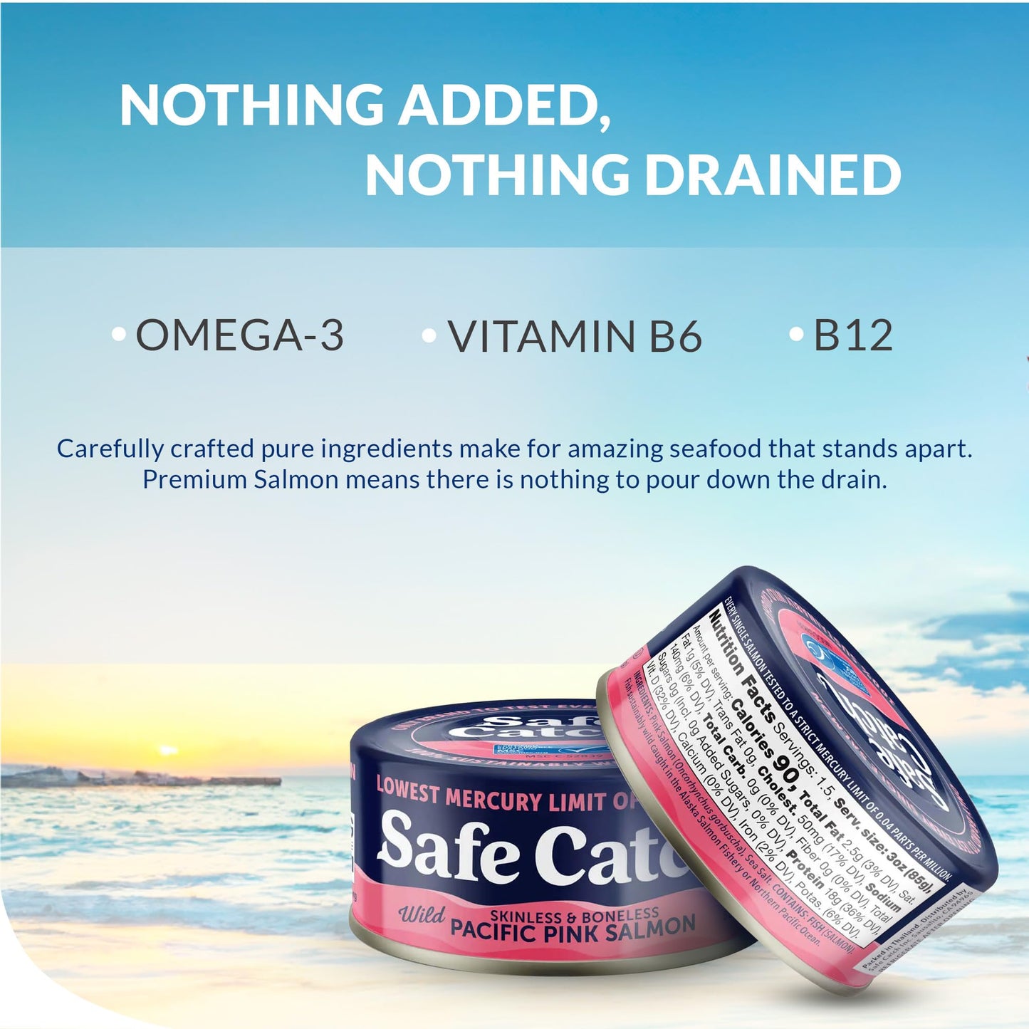 Safe Catch Wild Pink Salmon Canned Wild-Caught Skinless Boneless Salmon Fish Every Can Of Salmon Is Mercury Tested Kosher  6-Pack Salmon Cans 5oz