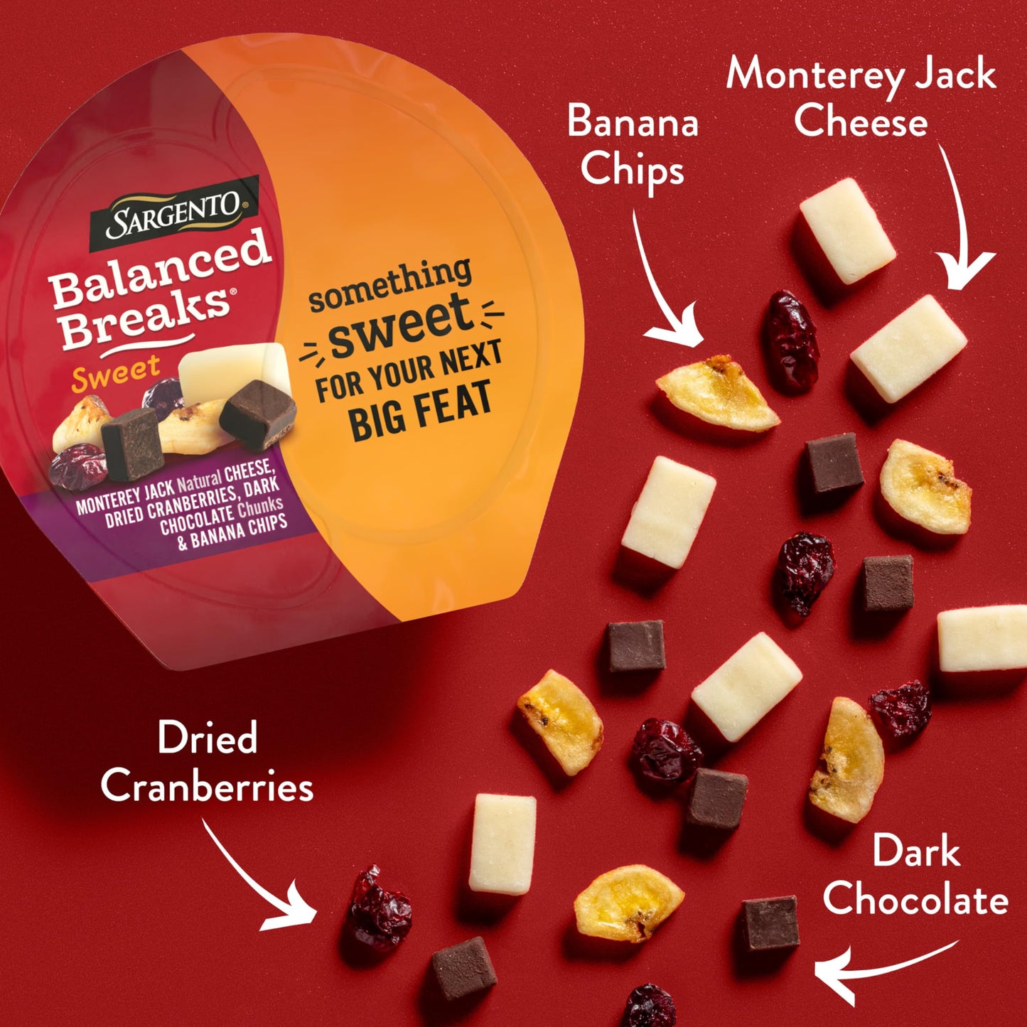 Sargento Sweet Balanced Breaks Natural Monterey Jack Cheese, Dried Cranberries, Dark Chocolate Chunks & Banana Chips Snack Kit,