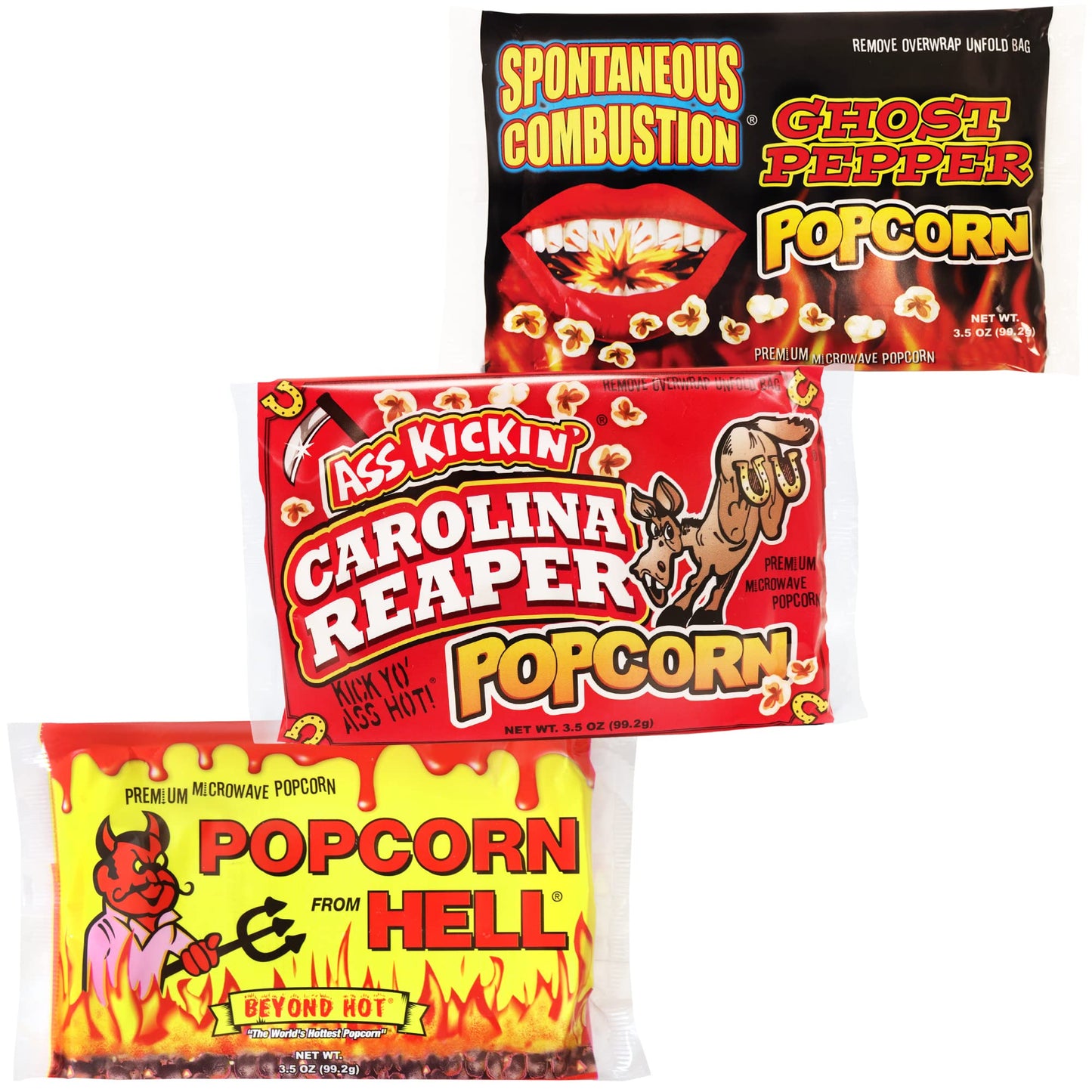 ASS KICKIN Premium Microwave Popcorn Variety Gift Pack - Spicy & Sweet - 3.5 oz (Pack of 3)