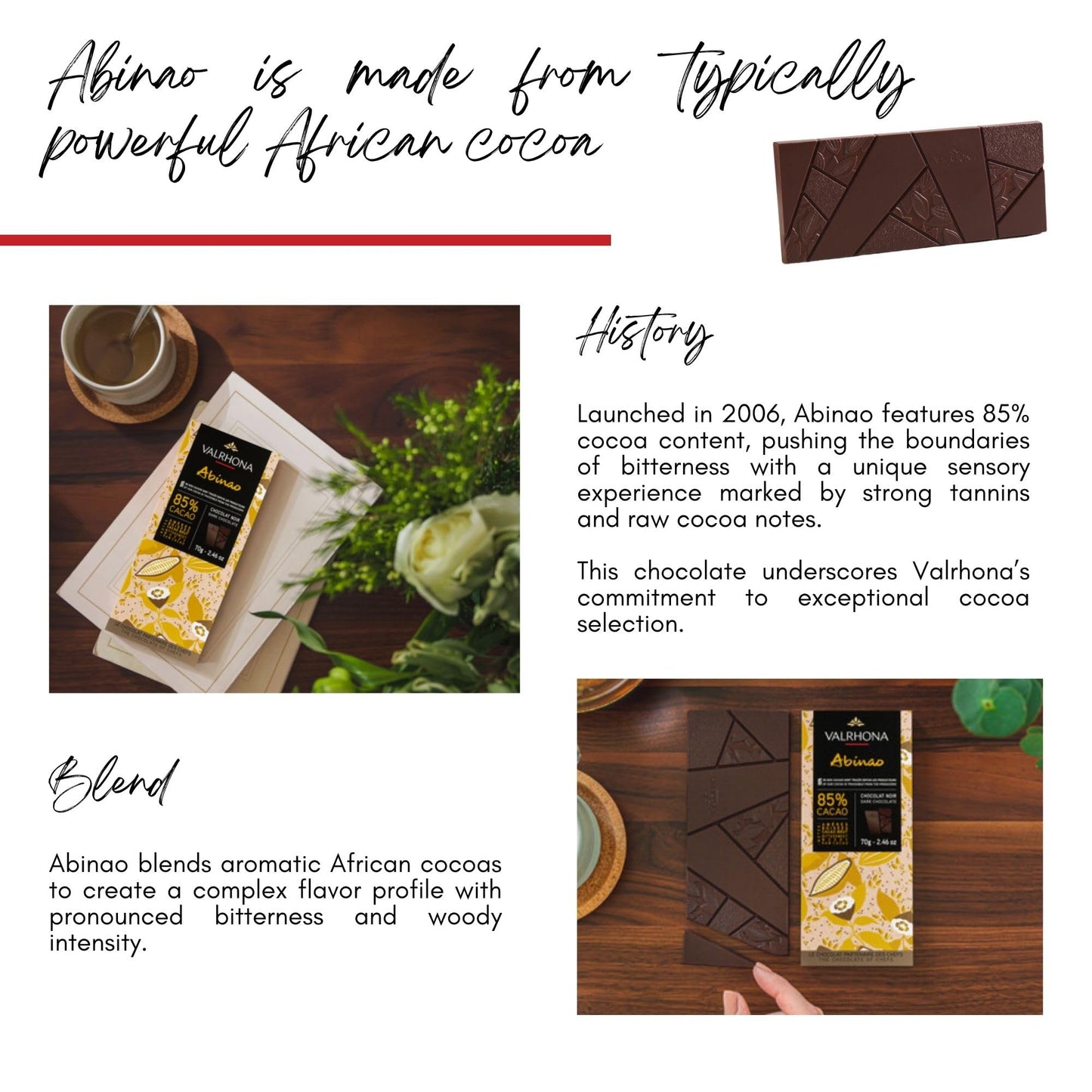 Valrhona Premium Extra Dark Chocolate Abinao 85% Cacao Tasting Bars - Gourmet French Chocolate Perfect For Eating And Baking And