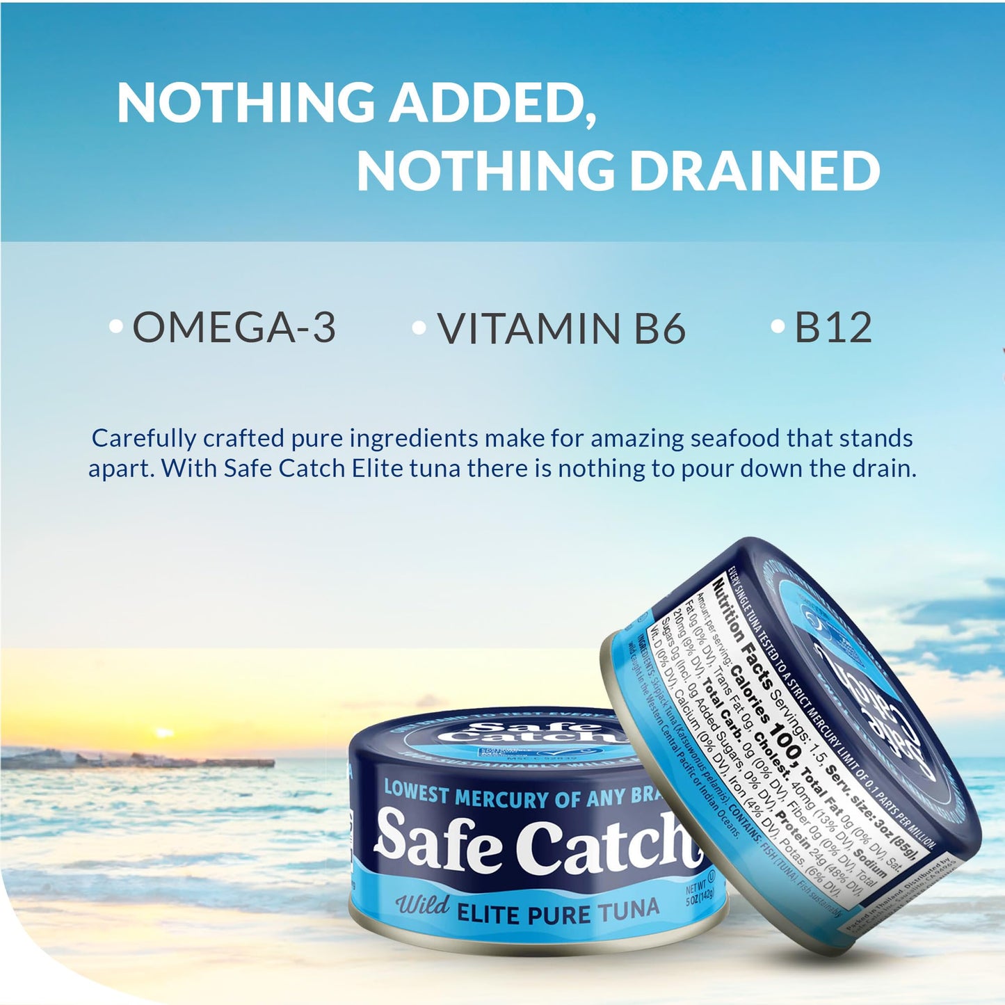 Safe Catch Canned Wild Tuna, Wild Caught, Gluten-Free, Non-GMO, 5oz Can, 6-Pack