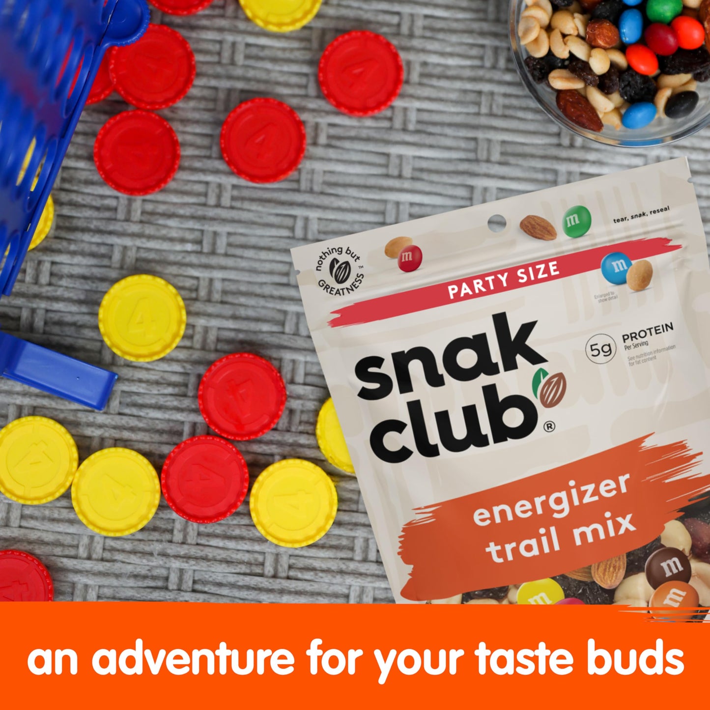 Snak Club Energizer Trail Mix with Roasted Salted Peanuts, Raisins, M&MS Chocolate Candies, Roasted Almonds, Gluten-Free and Kos