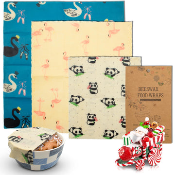 Purevacy Animals Print Reusable Beeswax Wrap Set Of 3 Pcs Small, Medium, Large Bee Wax Wrap, Beeswax Wraps For Food, Reusable Be