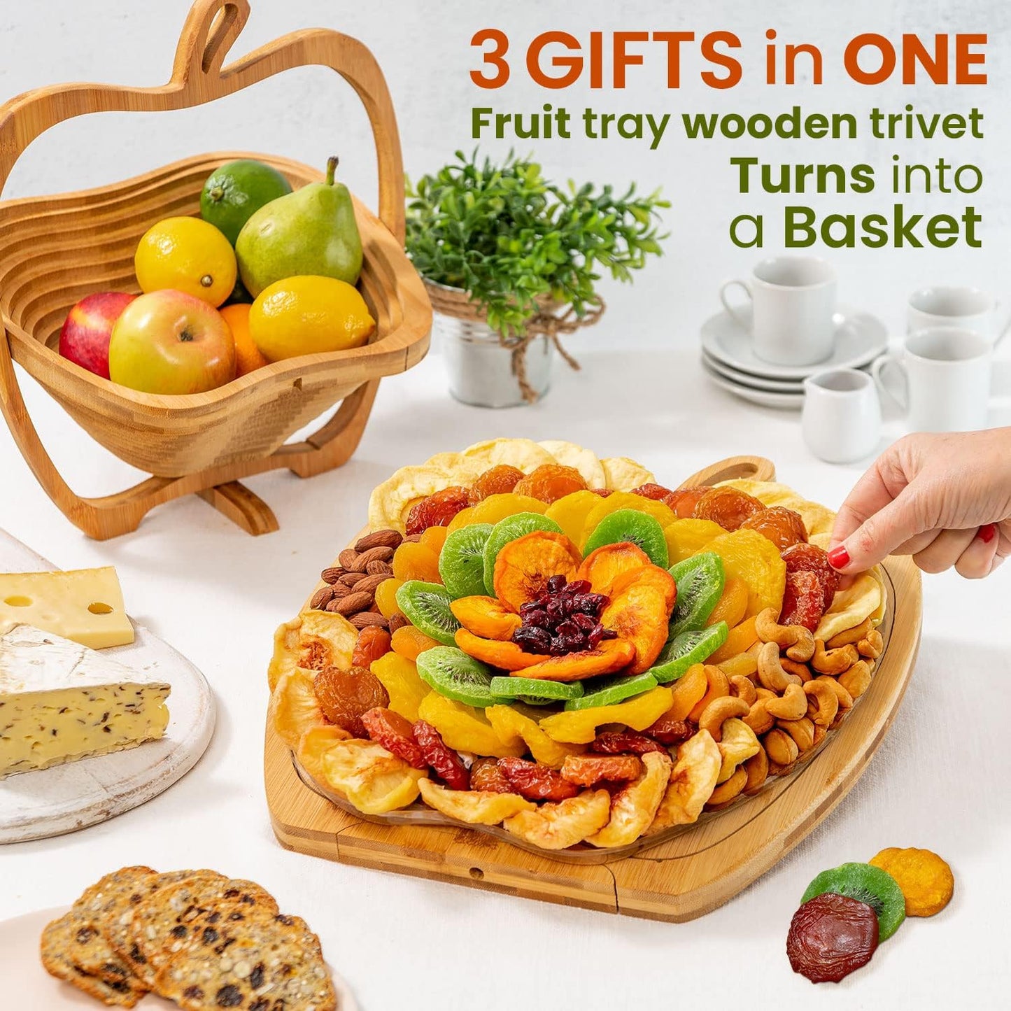 BONNIE AND POP Dried Fruit and Nut Gift Basket - Extra Large Variety Snack Tray - Cream Box