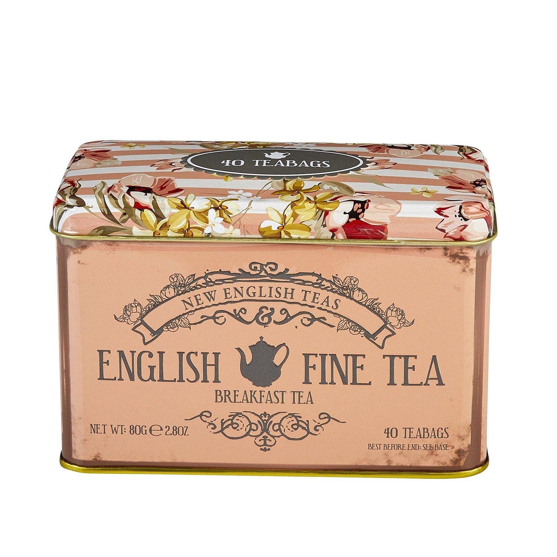 New English Teas Vintage Floral Tea Tin With 40 English Breakfast Teabags