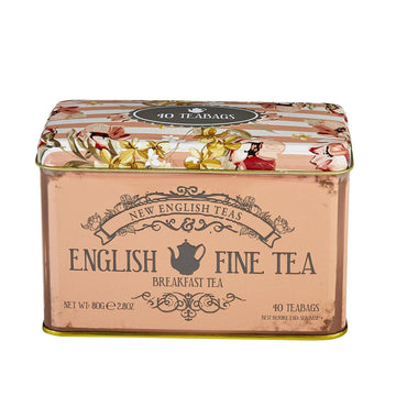 New English Teas Vintage Floral Tea Tin With 40 English Breakfast Teabags