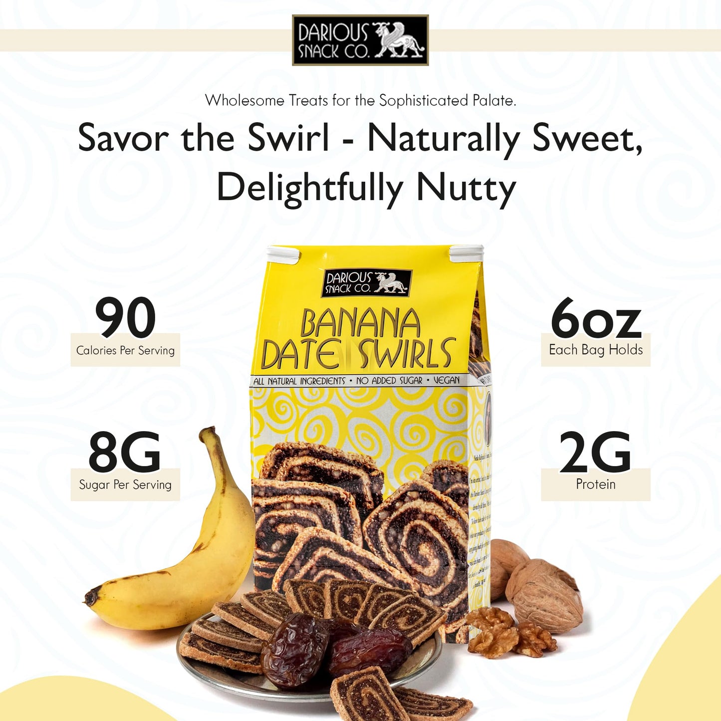 Darious Date Cookie VEGAN PALEO Banana Date Swirls, All Natural Ingredients, 6 oz Bag