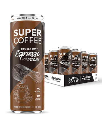 Kitu Super Coffee Espresso, Iced Keto Coffee (0G Added Sugar, 90 Calories) [Espresso & Cream] 11 Fl Oz, 12 Pack | Iced Coffee, P