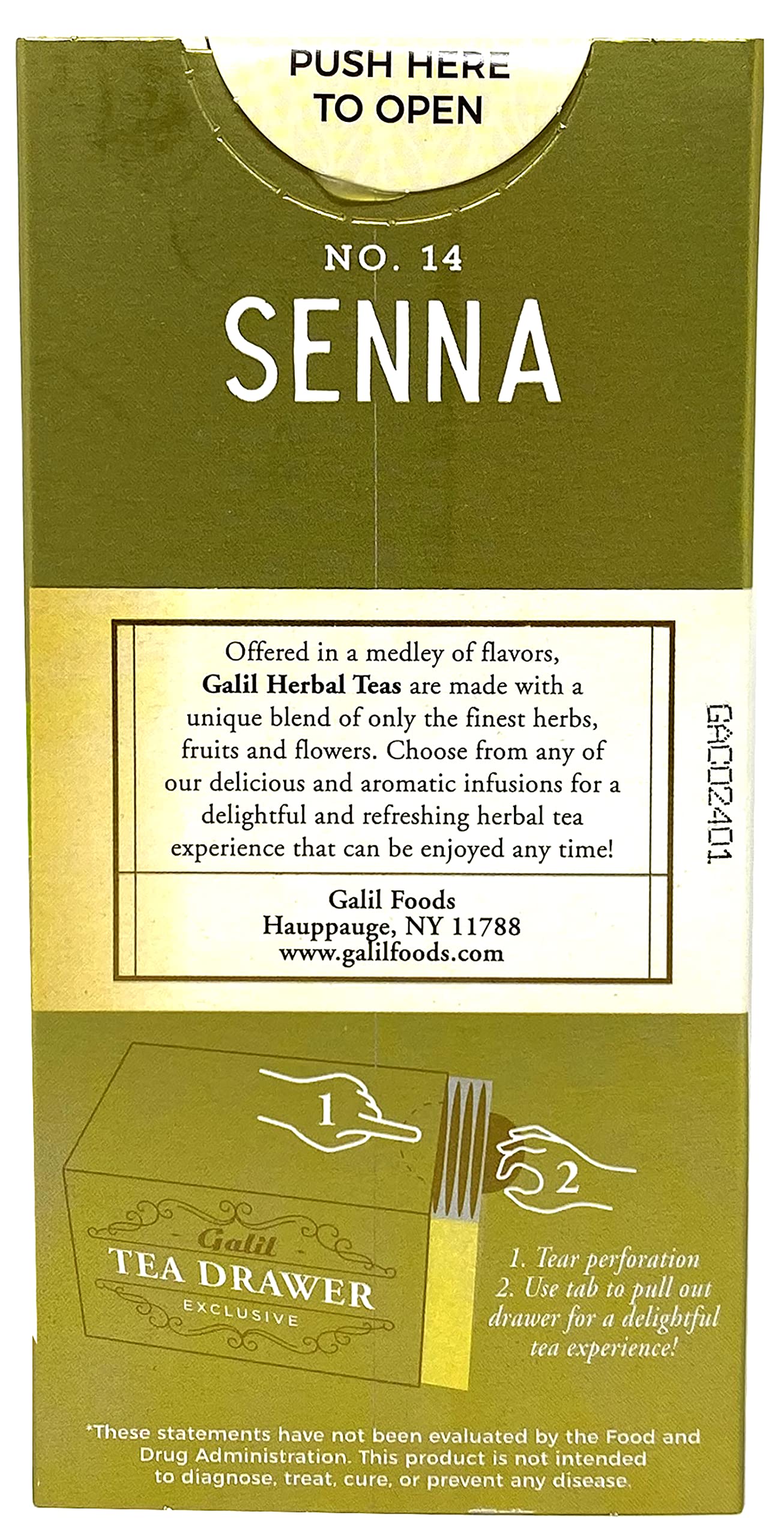Galil Senna Tea - Caffeine-Free Herbal Tea, Non-GMO, Kosher, 20 Count Boxes, 1.41 Oz, Pack of 6