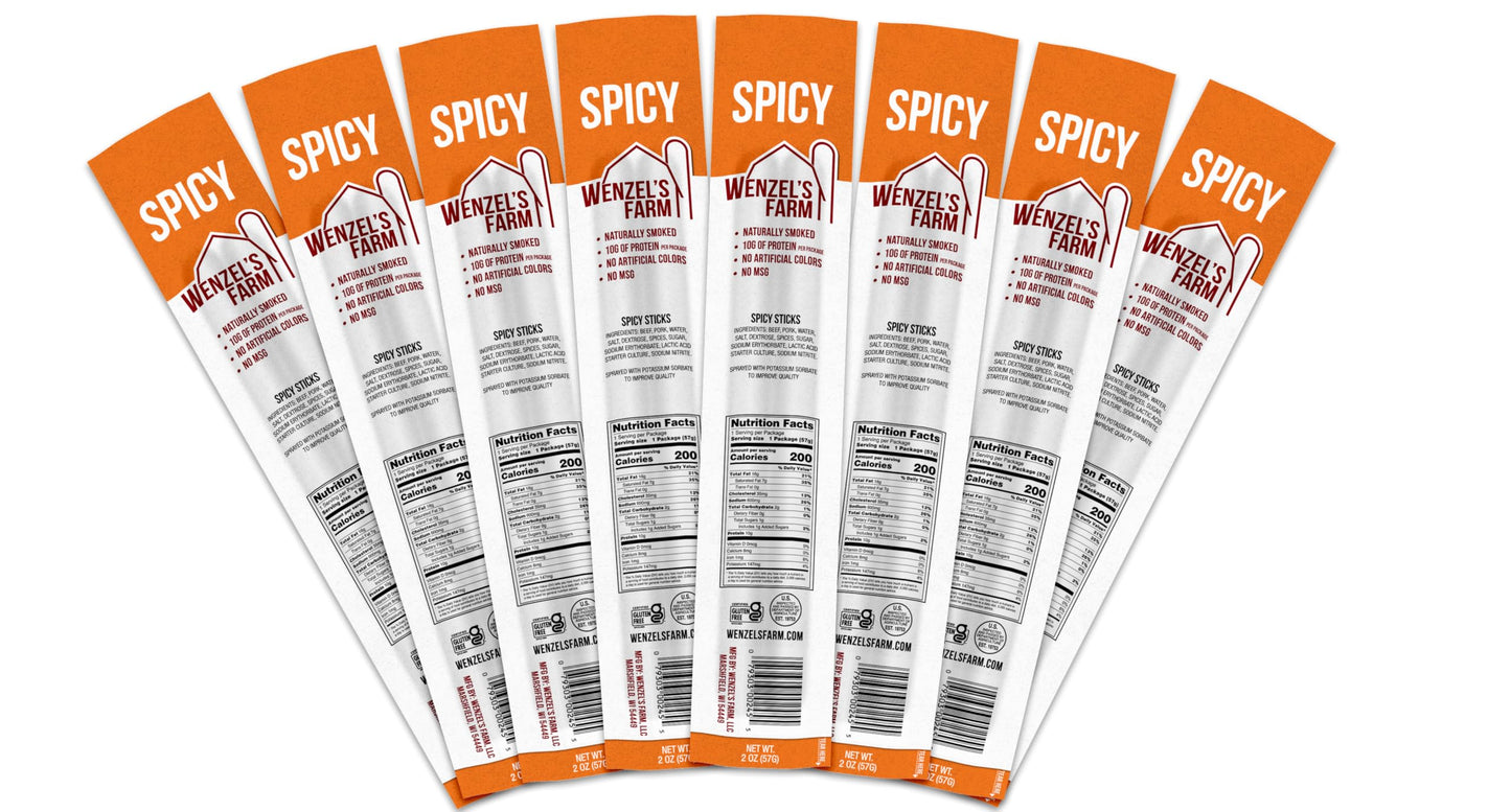 Wenzels Farm Spicy Sticks - High Protein, Gluten Free Snack, 16 Count, No MSG, Natural Smoked, Made in the USA