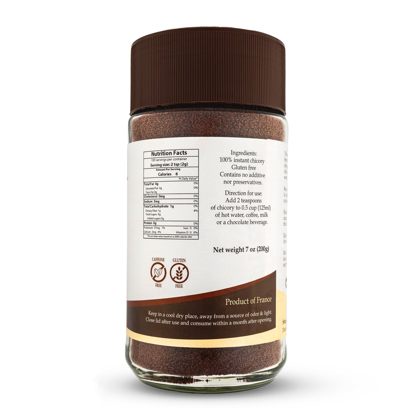 Straight from France Genuinely French Instant Chicory Powder, Caffeine Free Coffee Substitute, 7 Oz, Non-GMO, All Natural