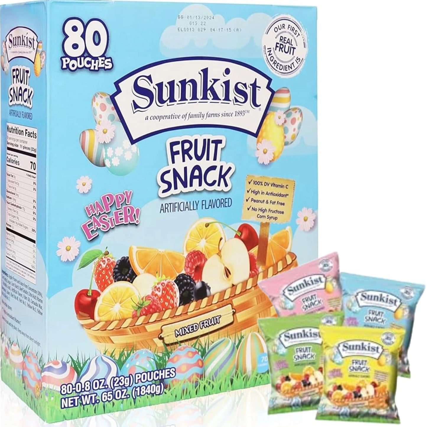 Assorted Easter Mixed Fruit Snacks - Bulk Variety Pack (80 Count) - Soft & Chewy Fruit Bites - 100% Vitamin C - No High Fructose