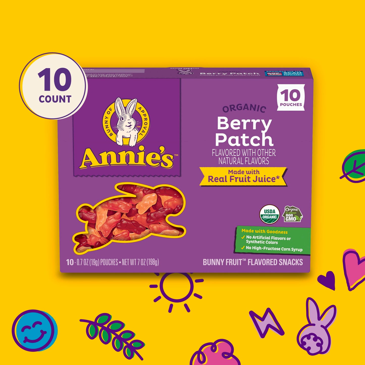 Annie'S Organic Berry Patch Bunny Fruit Flavored Snacks, Gluten Free, 10 Pouches, 7 Oz.