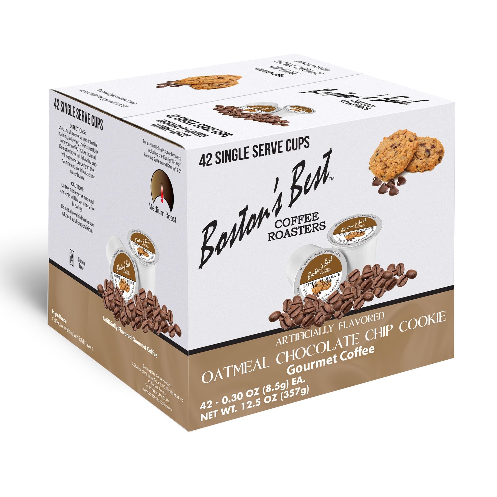 Bostons Best Oatmeal Chocolate Chip Coffee Blend, 42 Single Serve Medium Roast Cups, Compatible with Keurig Coffee Maker