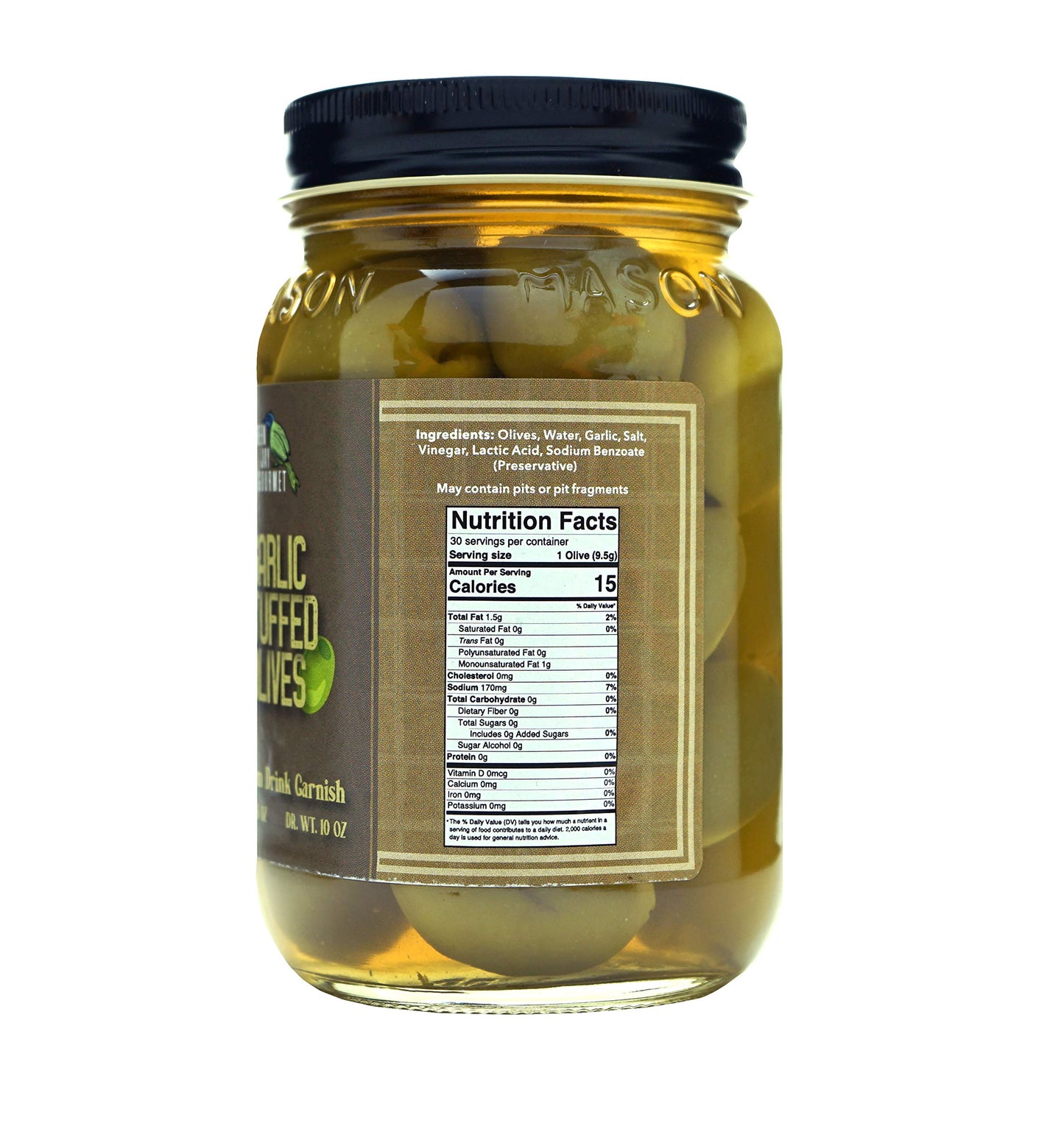 Green Jay Gourmet Garlic Stuffed Olives - 2 x 16 Oz - All Natural Green Olives for Cocktails and Cheese Boards