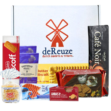 DEREUZE Dutch Snack Box - Assorted Gourmet Cookies, 8 Treats, 9x12x4 inches, Brown/Black/White