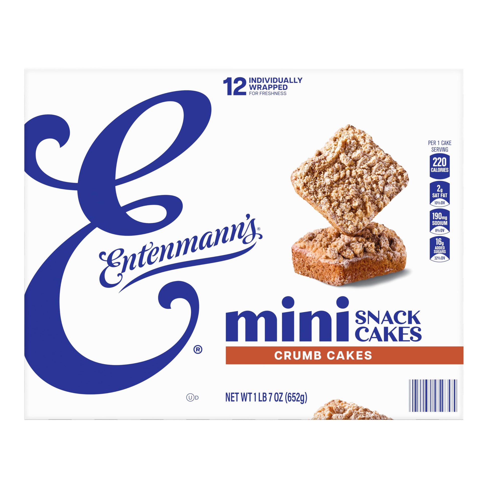 Entenmanns Crumb Mini Snack Cakes, 12 individual packs, (1.92 oz each), Coffee Cakes, 23 oz Multipack